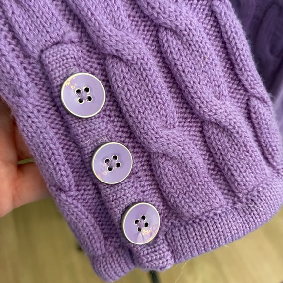 Talbots Purple Merino Wool Cable Cardigan Sweater - Picture 9 of 15